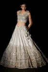 Shop_Angad Singh_White Organza Embroidered Mughal Leaf Neck Bridal Lehenga Set _Online_at_Aza_Fashions