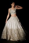 Angad Singh_White Organza Embroidered Mughal Leaf Neck Bridal Lehenga Set _at_Aza_Fashions