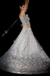 Shop_Angad Singh_Grey Organza Embroidered Geometric V Neck Bridal Lehenga Set_at_Aza_Fashions