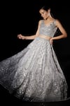 Shop_Angad Singh_Grey Organza Embroidered Geometric V Neck Bridal Lehenga Set_Online_at_Aza_Fashions
