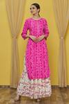 Buy_Naintara Bajaj_Pink Cotton Printed Bandhani And Floral Round Kurta & Skirt Set_at_Aza_Fashions