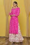 Naintara Bajaj_Pink Cotton Printed Bandhani And Floral Round Kurta & Skirt Set_Online_at_Aza_Fashions