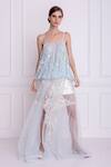 Shop_Dilnaz_Blue Net And Viscose Georgette Embroidered Mirror Floral Hand Camisole  _at_Aza_Fashions