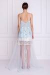 Dilnaz_Blue Net And Viscose Georgette Embroidered Mirror Floral Hand Camisole  _Online_at_Aza_Fashions