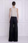 Dilnaz_Black Net Embellished Pearls Round Hand Jumpsuit  _Online_at_Aza_Fashions
