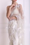 Shop_DILNAZ_White Net And Polyester Satin Embroidered Floral Motifs Saree  _at_Aza_Fashions