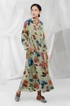Buy_Yavi_Green 64% Cupro And 36% Viscose Floral Midori Dress  _at_Aza_Fashions