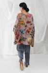 Shop_Yavi_Pink 100%silk Floral Motifs V Neck Sakura Silk Print Tunic _at_Aza_Fashions