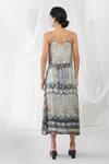 Shop_Yavi_Grey 100% Silk Geometric Motifs V Neck Insho Slip Dress_at_Aza_Fashions
