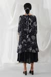 Shop_Yavi_Black 14%silk, 86%cotton Floral Motifs Round Nox Print Dress _at_Aza_Fashions