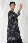 Yavi_Black 14%silk, 86%cotton Floral Motifs Round Nox Print Dress _Online_at_Aza_Fashions