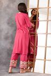 Shop_Amrita Artisanal Clothing_Pink Cotton Gota Work Kurta Palazzo Set_at_Aza_Fashions