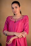 Buy_Pants and Pajamas_Pink Modal Silk Embroidered Zardozi Work Round Notched Neckline Kurta _Online_at_Aza_Fashions