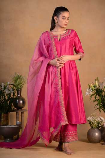Buy Pants and Pajamas Pink Cotton Silk Zardozi Embroidered Hem Pant ...