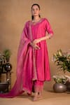 Shop_Pants and Pajamas_Pink Organza Embroidered Zardozi Work Ombre Dupatta _at_Aza_Fashions