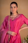 Buy_Pants and Pajamas_Pink Organza Embroidered Zardozi Work Ombre Dupatta _Online_at_Aza_Fashions