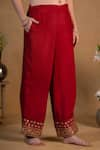 Pants and Pajamas_Red Modal Silk Embroidered Zardozi Work Round Notched Neckline Kurta Set _at_Aza_Fashions