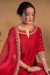 Pants and Pajamas_Red Organza Embroidered Zardozi Work Dupatta _Online_at_Aza_Fashions