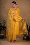 Buy_Pants and Pajamas_Yellow Modal Silk Embroidered Zardozi Work Round Notched Neckline Kurta Set _Online_at_Aza_Fashions