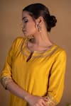 Shop_Pants and Pajamas_Yellow Modal Silk Embroidered Zardozi Work Round Notched Neckline Kurta _Online_at_Aza_Fashions