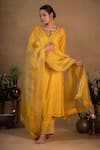 Shop_Pants and Pajamas_Yellow Organza Embroidered Zardozi Work Dupatta _at_Aza_Fashions