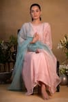 Buy_Pants and Pajamas_Pink Organza Embroidered Zardozi Work Ombre Dupatta _at_Aza_Fashions