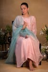 Shop_Pants and Pajamas_Pink Organza Embroidered Zardozi Work Ombre Dupatta _at_Aza_Fashions