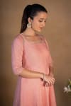 Shop_Pants and Pajamas_Pink Chanderi Embroidered Zardozi Work Round Kurta Set _Online_at_Aza_Fashions