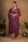 Buy_Pants and Pajamas_Purple Chanderi Embroidered Zardozi Work V Neck Anarkali Set _Online_at_Aza_Fashions