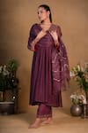 Buy_Pants and Pajamas_Purple Organza Embroidered Gota Work Dupatta _at_Aza_Fashions