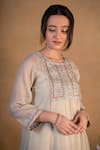 Shop_Pants and Pajamas_Beige Chanderi Embroidered Zardozi Work Round Kurta Set _Online_at_Aza_Fashions