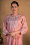 Shop_Pants and Pajamas_Pink Chanderi Embroidered Zardozi Work Round Kurta Set _Online_at_Aza_Fashions