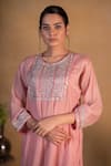 Pants and Pajamas_Pink Chanderi Embroidered Zardozi Work Round Kurta _Online_at_Aza_Fashions