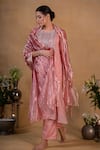 Buy_Pants and Pajamas_Pink Tissue Zari Work Ombre Silver Dupatta _at_Aza_Fashions