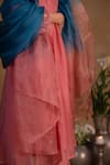 Pants and Pajamas_Blue Organza Embroidered Zardozi Work Ombre Dupatta _at_Aza_Fashions