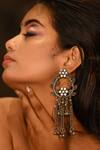 Shop_The Bling Girll_Silver Plated Stones Leaf Motif Hoop Earrings _at_Aza_Fashions