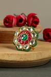 Tizora_White Pearls, Beads Pachi Kundan Ring _Online_at_Aza_Fashions