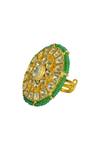 Tizora_White Beads, Diamonds Pachi Kundan Ring _Online_at_Aza_Fashions