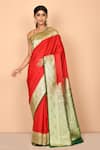 Buy_Nazaakat by Samara Singh_Red Banarasi Silk Handloom Woven Paisley Saree_at_Aza_Fashions