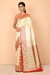Buy_Nazaakat by Samara Singh_Beige Banarasi Katan Silk Woven Floral Saree_at_Aza_Fashions