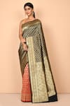 Buy_Nazaakat by Samara Singh_Black Banarasi Silk Handloom Woven Floral Pattern Saree With Running Blouse_at_Aza_Fashions