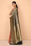Nazaakat by Samara Singh_Black Banarasi Silk Handloom Woven Floral Pattern Saree With Running Blouse_Online_at_Aza_Fashions
