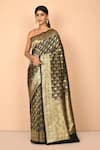 Buy_Nazaakat by Samara Singh_Black Banarasi Katan Silk Woven Floral Pattern Saree With Running Blouse_at_Aza_Fashions