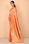 Nazaakat by Samara Singh_Orange Banarasi Katan Silk Woven Floral Saree Wit Running Blouse_Online_at_Aza_Fashions