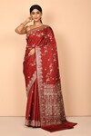 Buy_Nazaakat by Samara Singh_Maroon Banarasi Silk Handloom Embroidered Floral Woven Saree_at_Aza_Fashions