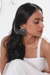 Shop Vaidaan Black Metallic Thread, Beads Khizan Earrings With Ear Chain Online at Aza Fashions Shop_Vaidaan_Black Metallic Thread, Beads Khizan Earrings With Ear Chain _Online_at_Aza_Fashions