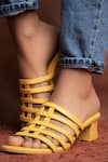 Shop_THE ALTER_Yellow Caged Mule Block Heels  _Online_at_Aza_Fashions