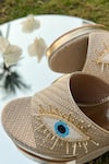 THE ALTER_Beige Embroidery Evil Eye Jute Wedges  _at_Aza_Fashions