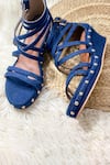 Shop_THE ALTER_Blue Embellished Denim Strappy Wedges _at_Aza_Fashions