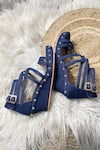 Buy_THE ALTER_Blue Embellished Denim Strappy Wedges _Online_at_Aza_Fashions